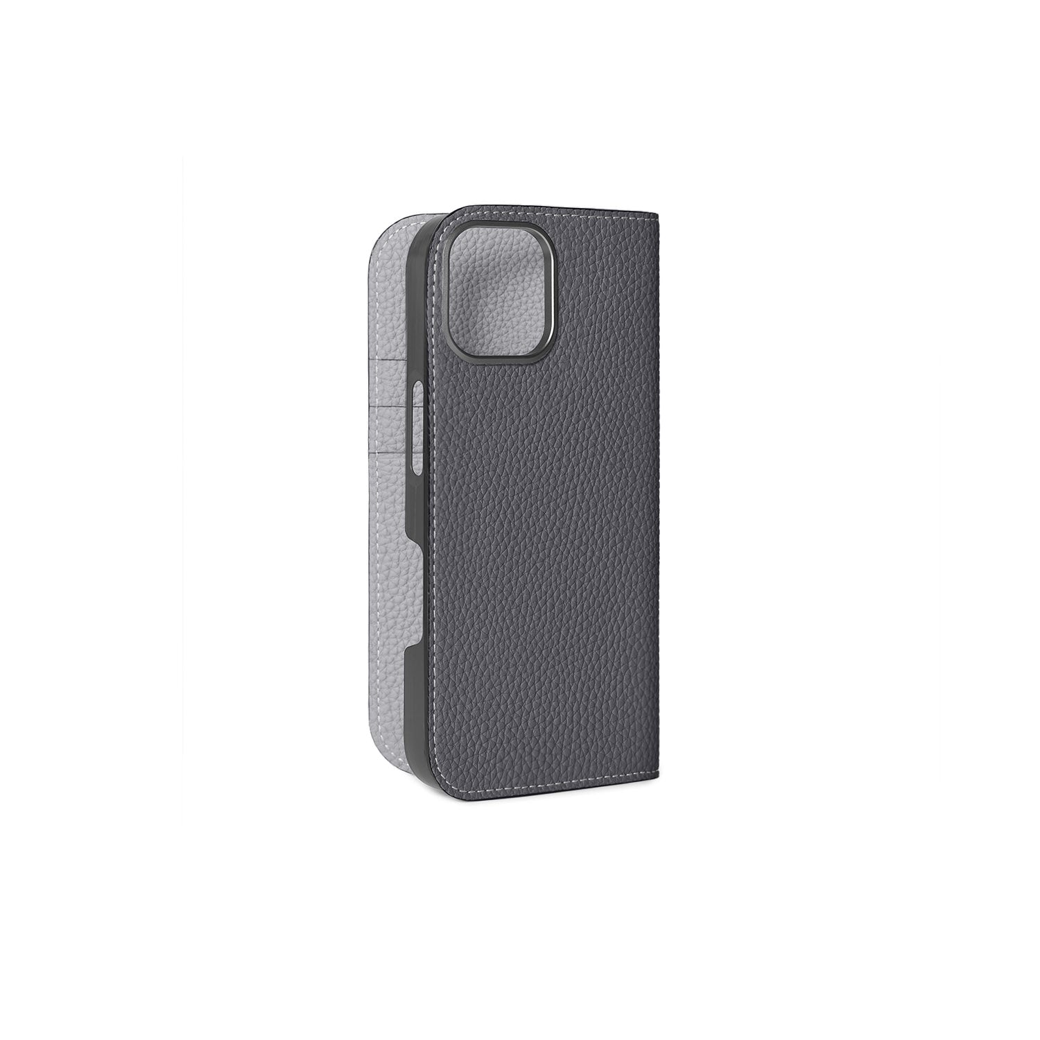 iPhone 16 Diary Case Shrink Leather (Charcoal Gray × True Gray)