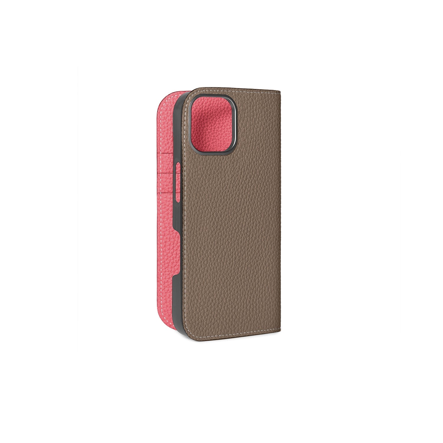 iPhone 16 Diary Case Shrink Leather (Etoupe × Azalee Pink)