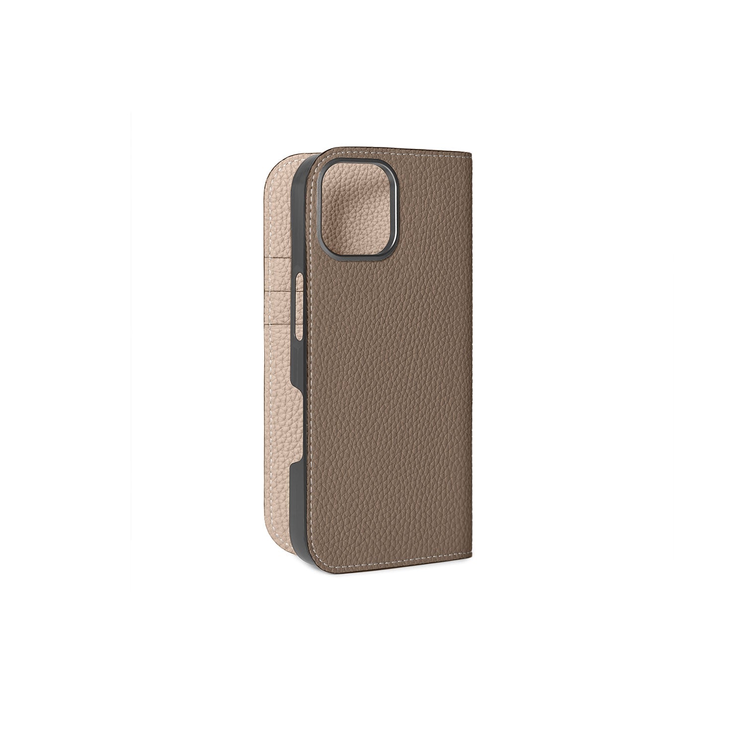 iPhone 16 Diary Case Shrink Leather (Etoupe × Greige)