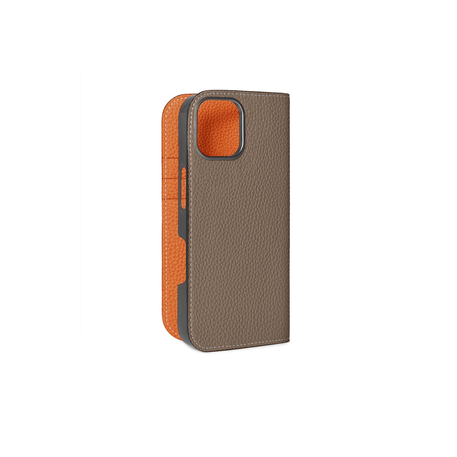 iPhone 16 Diary Case Shrink Leather (Etoupe × Orange)