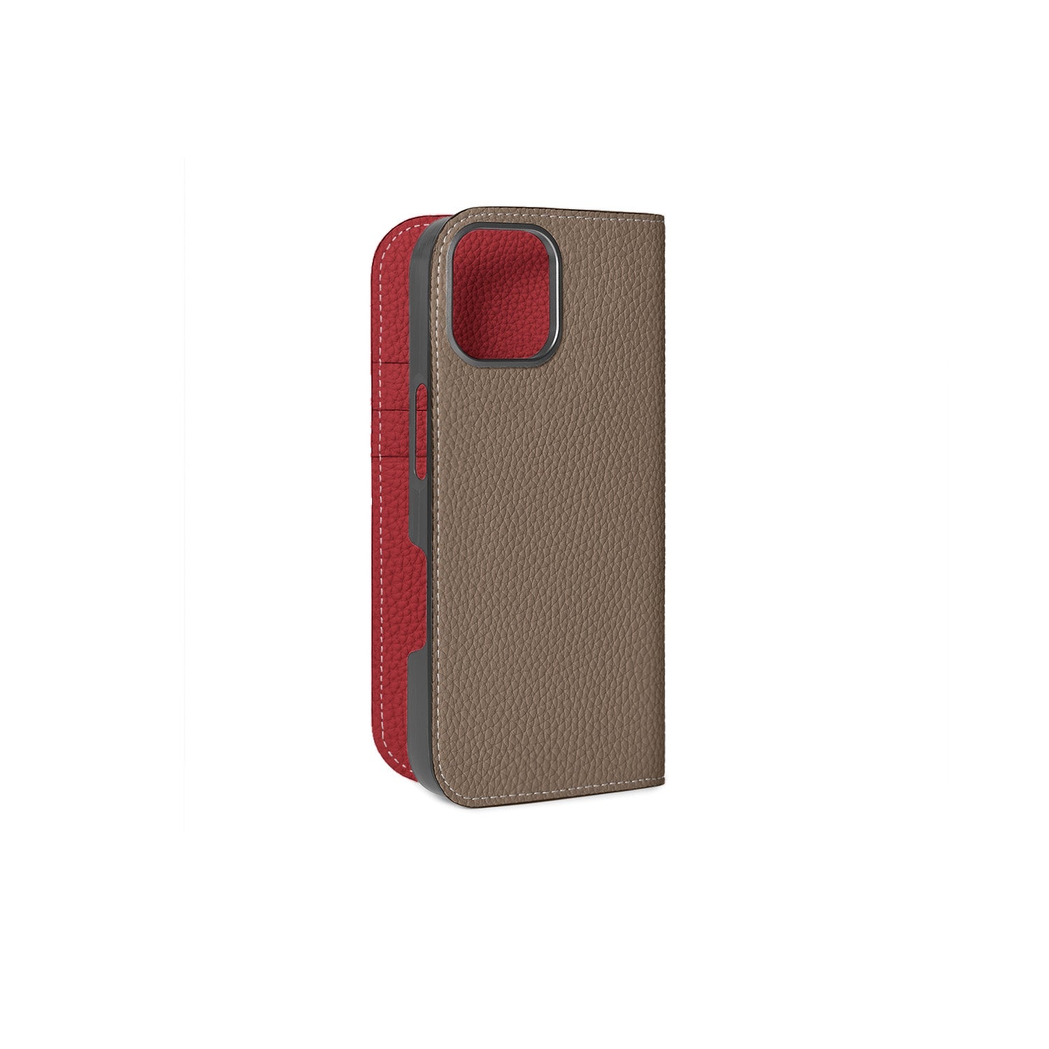 iPhone 16 Diary Case Shrink Leather (Etoupe × Red)