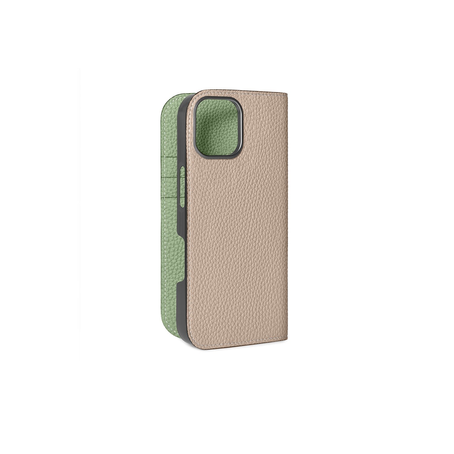 iPhone 16 Diary Case Shrink Leather (Greige × Atmos Green)