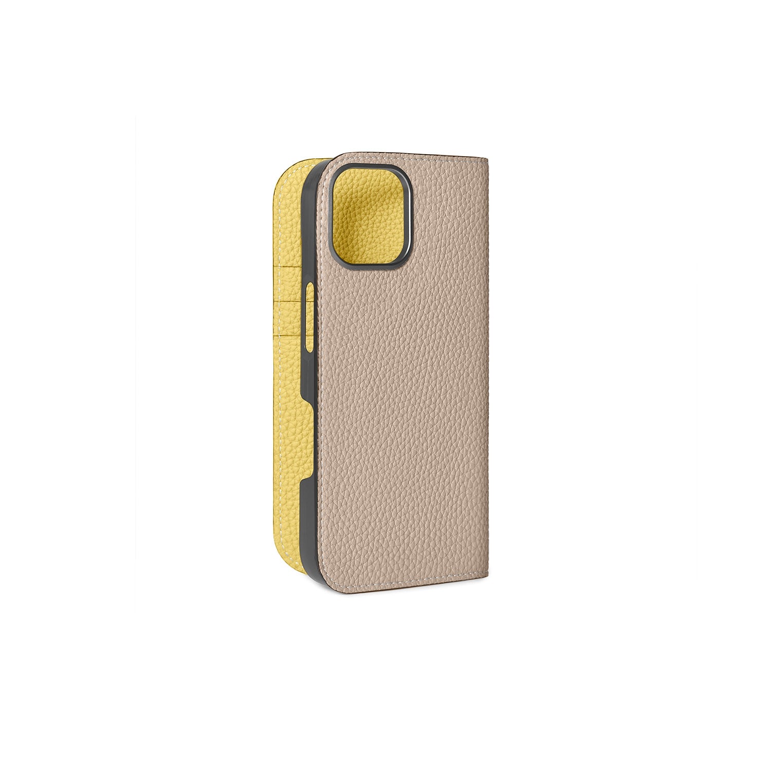 iPhone 16 Diary Case Shrink Leather (Greige × Yellow)