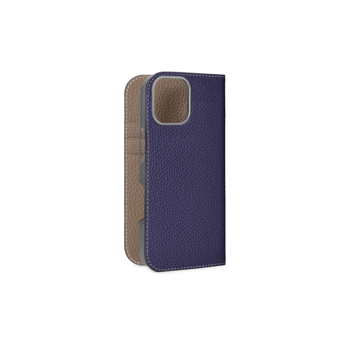 iPhone 16 Diary Case Shrink Leather (Indigo Blue × Etoupe)