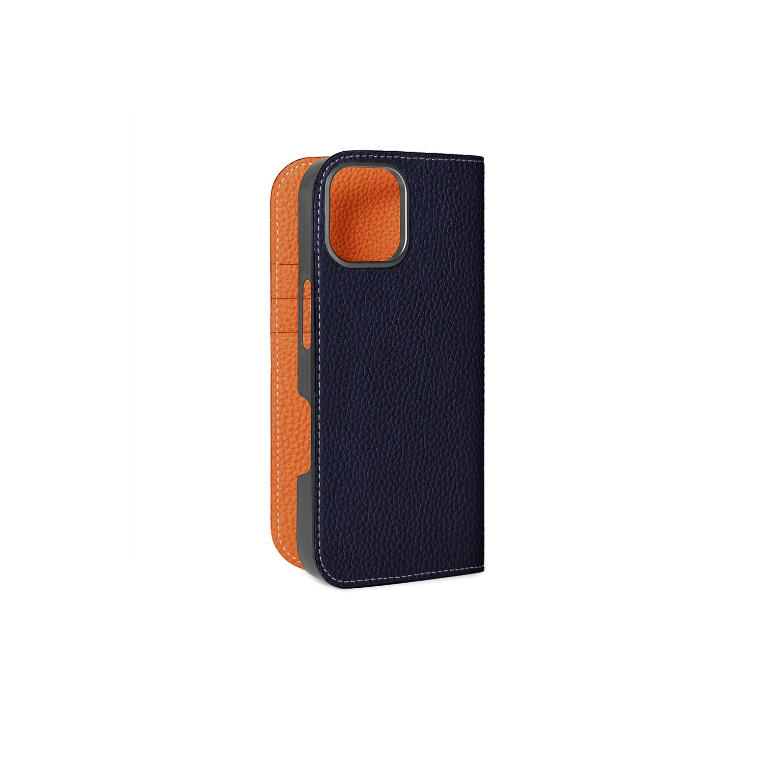 iPhone 16 Diary Case Shrink Leather (Navy × Orange)