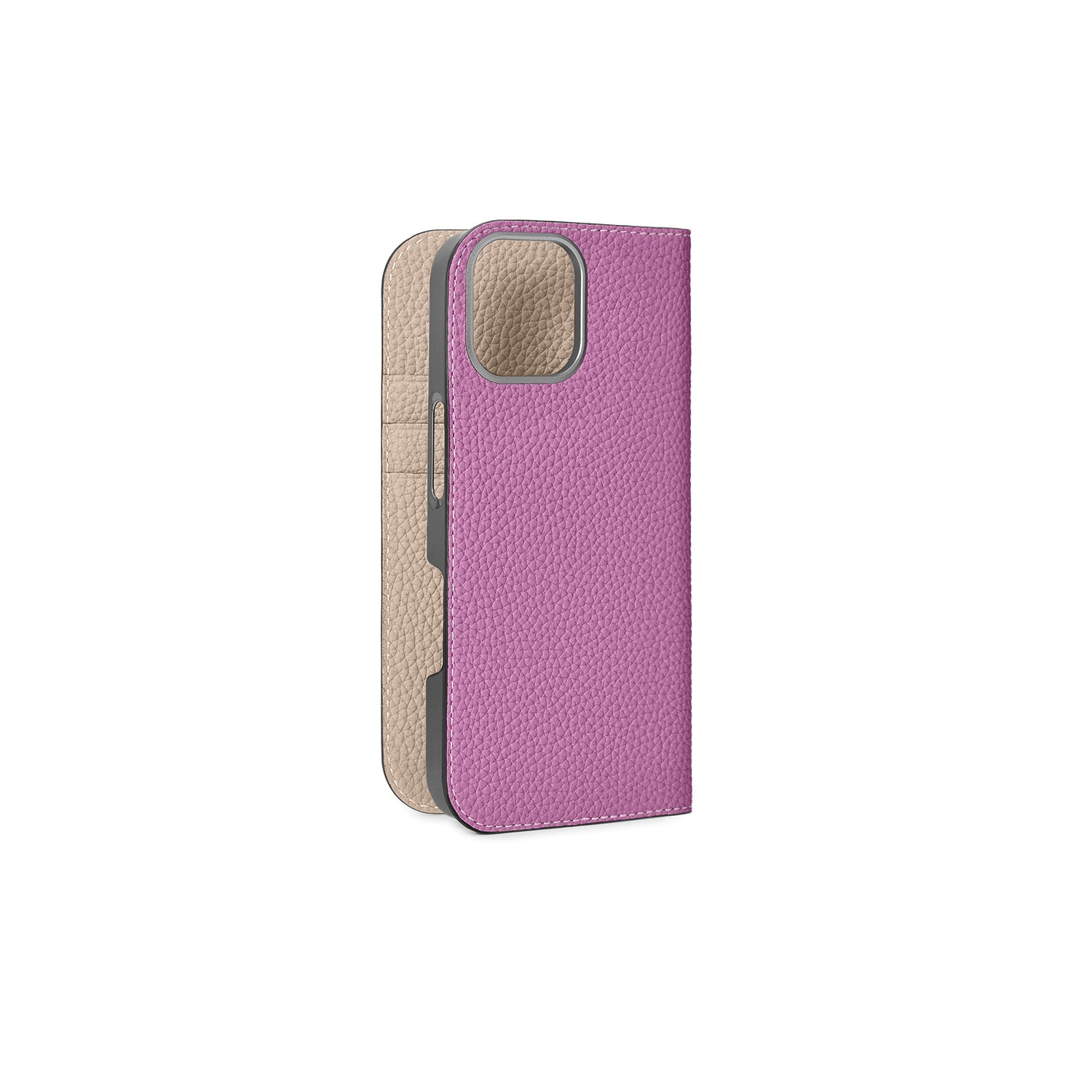 iPhone 16 Diary Case Shrink Leather (Pearl Purple × Greige)