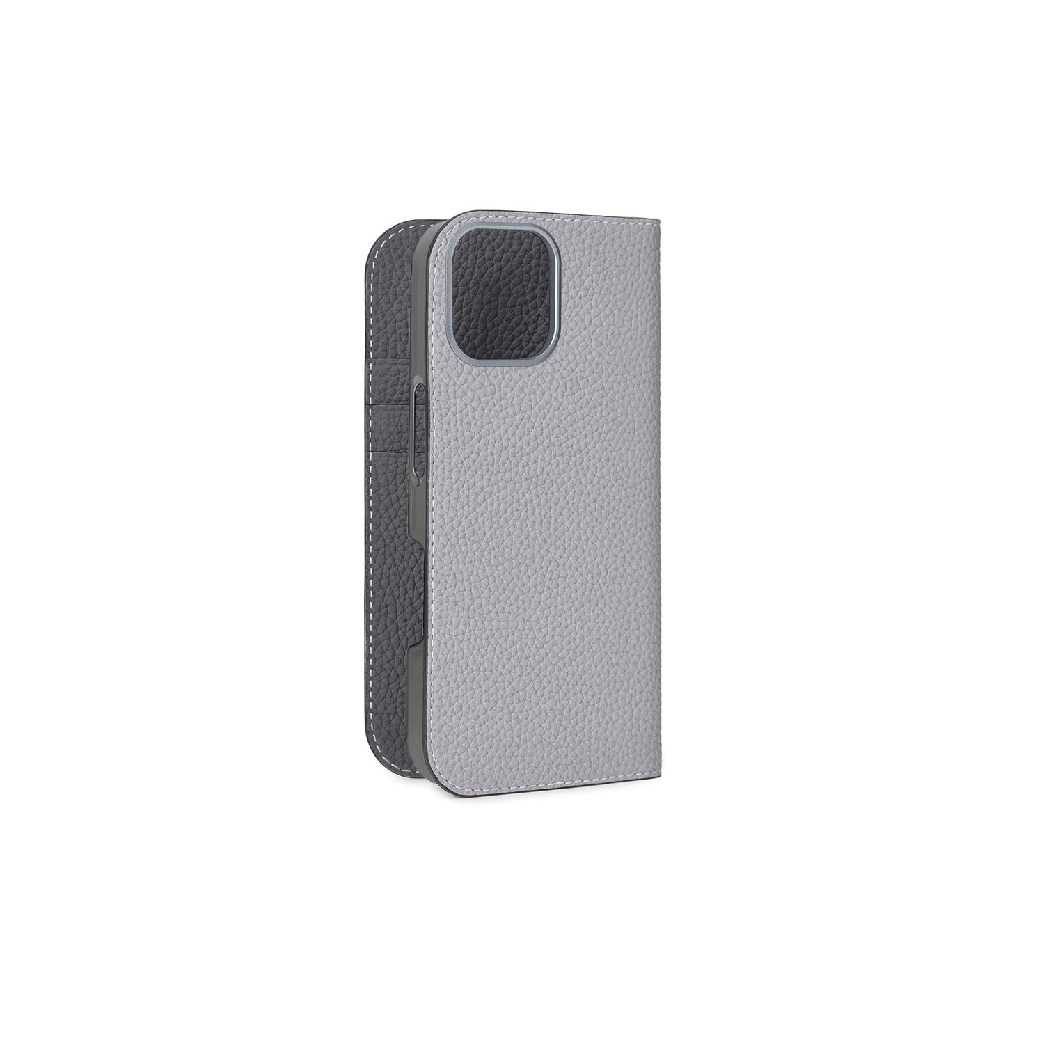 iPhone 16 Diary Case Shrink Leather (True Gray × Charcoal Gray)