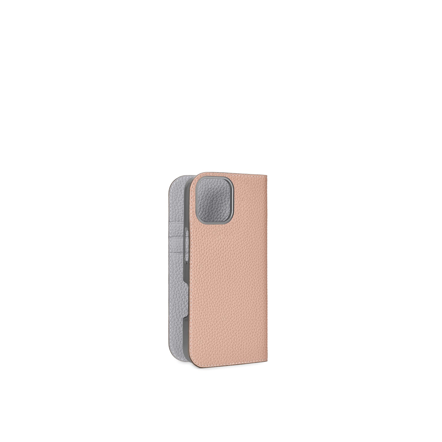 iPhone 16 Diary Case Shrink Leather (Almond Pink × True Gray (Etoupe edge paint))