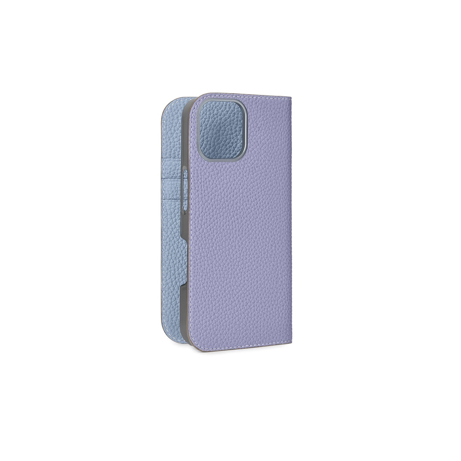 iPhone 16 Diary Case Shrink Leather (Wisteria Purple × Ice Blue (Etoupe edge paint))