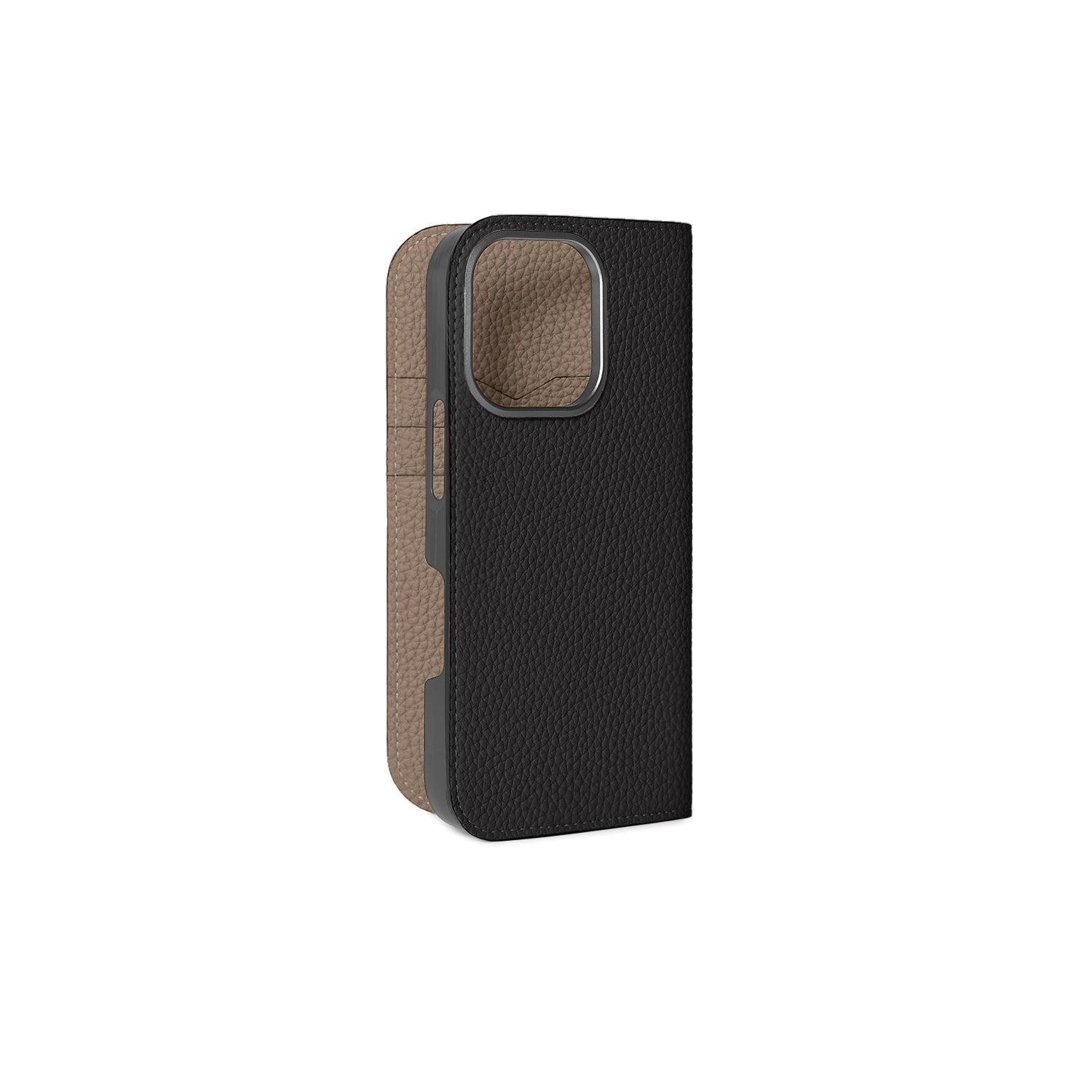 iPhone 16 Pro Diary Case Shrink Leather (Black × Etoupe)