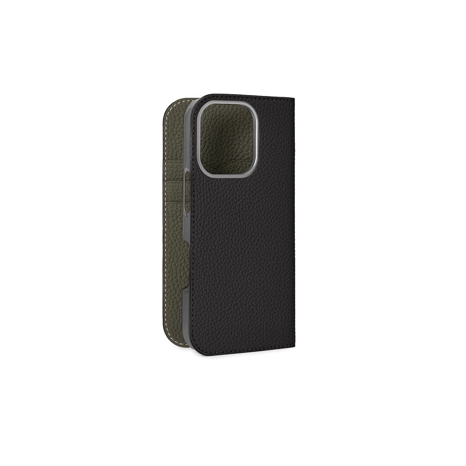 iPhone 16 Pro Diary Case Shrink Leather (Black × Olive)