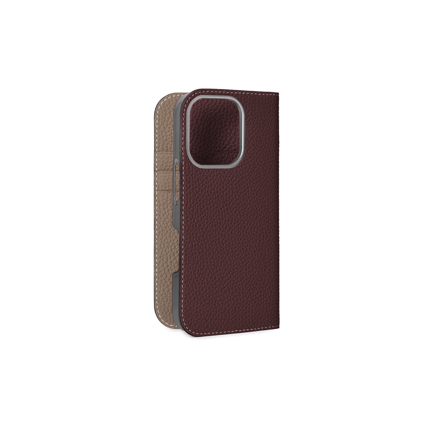 iPhone 16 Pro Diary Case Shrink Leather (Bordeaux × Etoupe)