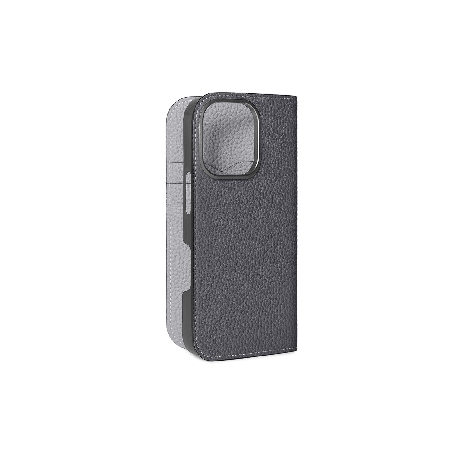 iPhone 16 Pro Diary Case Shrink Leather (Charcoal Gray × True Gray)