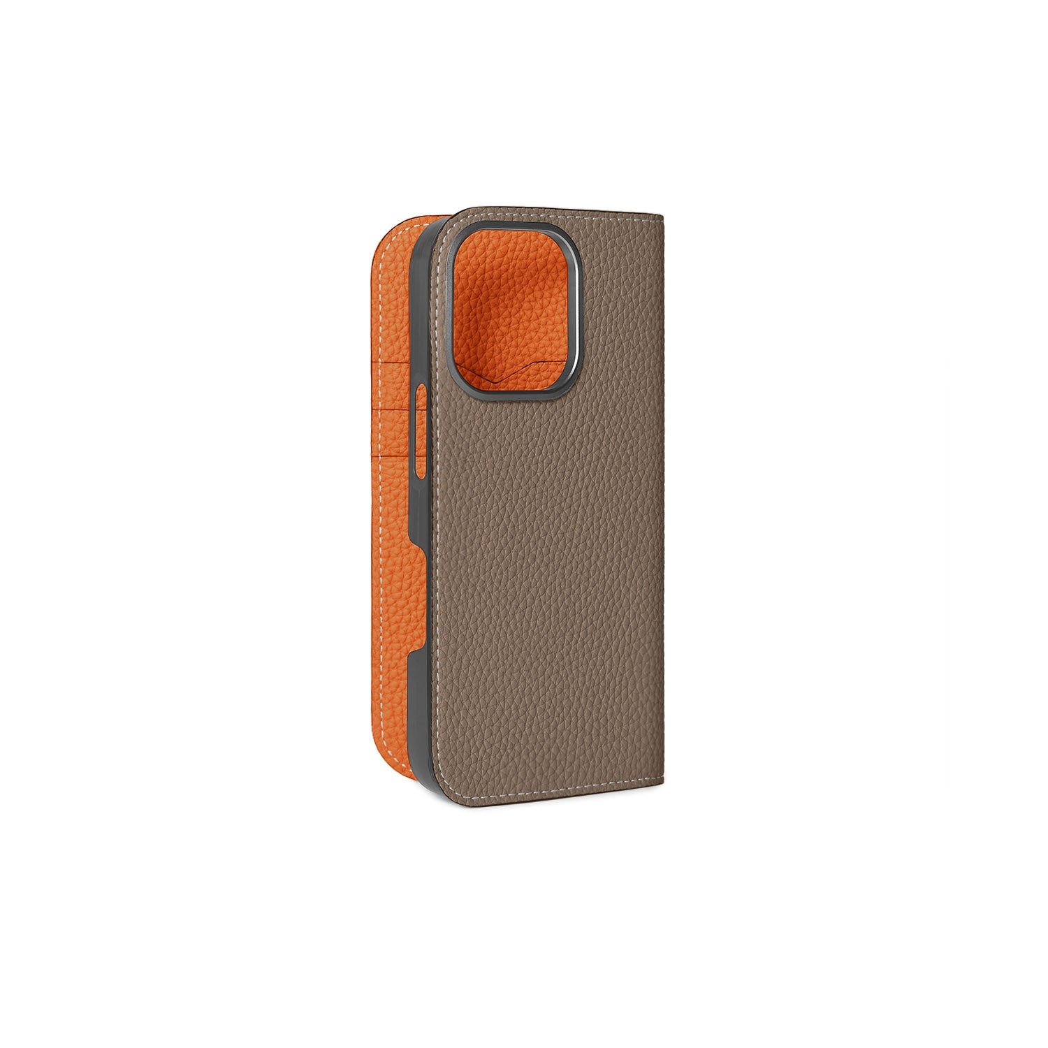 iPhone 16 Pro Diary Case Shrink Leather (Etoupe × Orange)