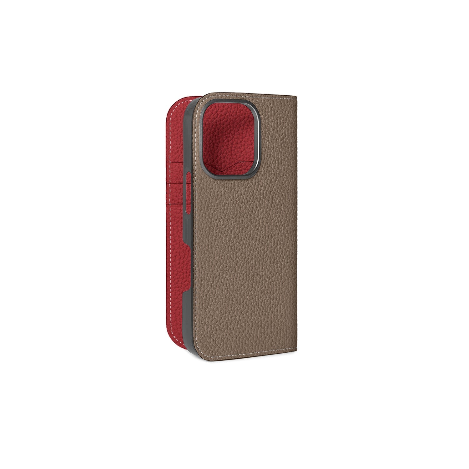 iPhone 16 Pro Diary Case Shrink Leather (Etoupe × Red)