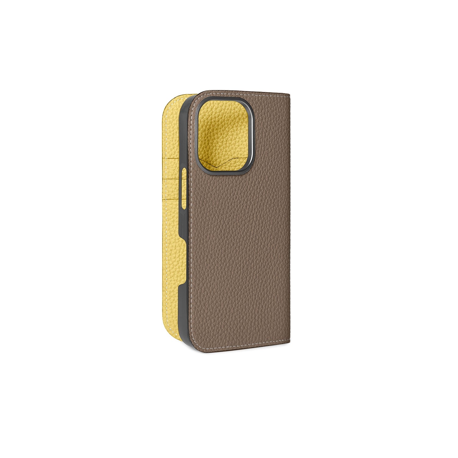 iPhone 16 Pro Diary Case Shrink Leather (Etoupe × Yellow)