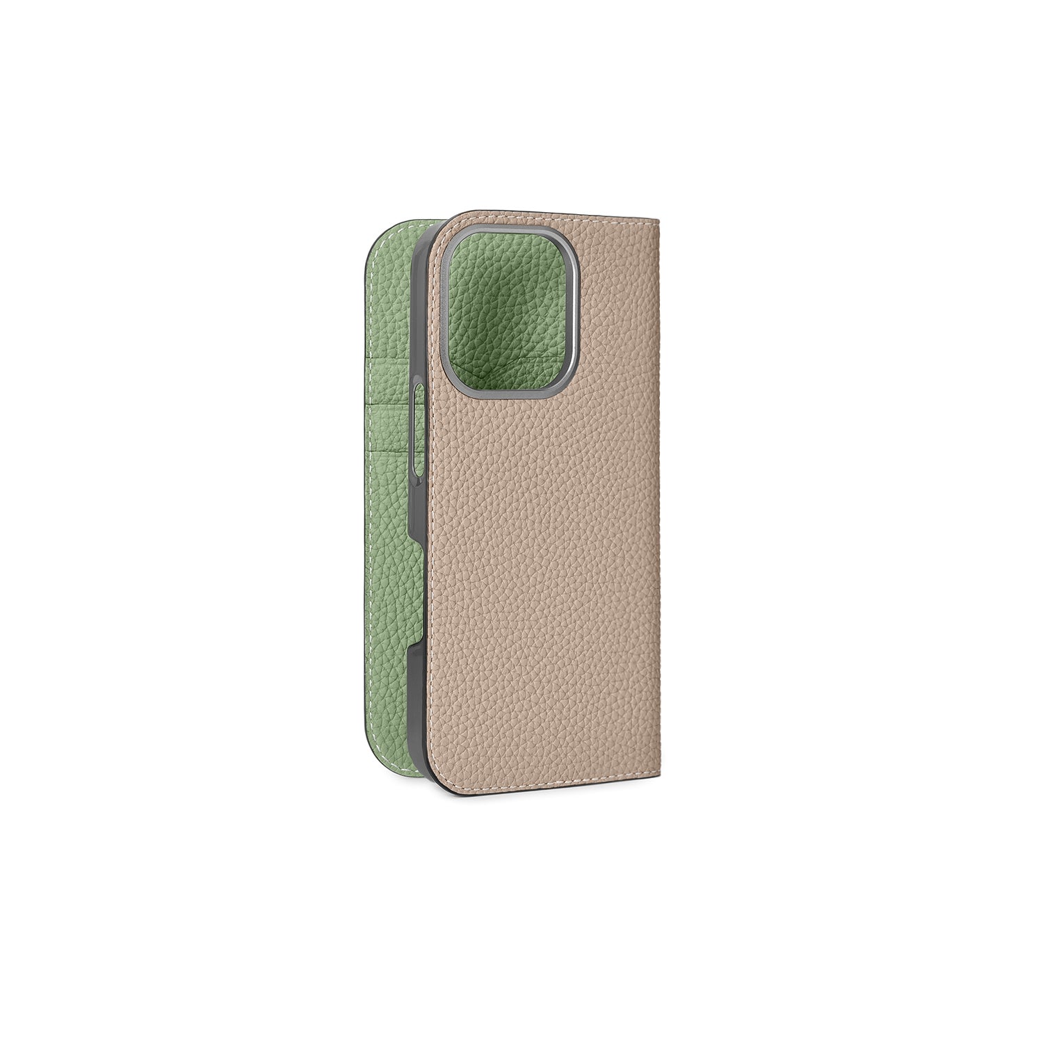 iPhone 16 Pro Diary Case Shrink Leather (Greige × Atmos Green)