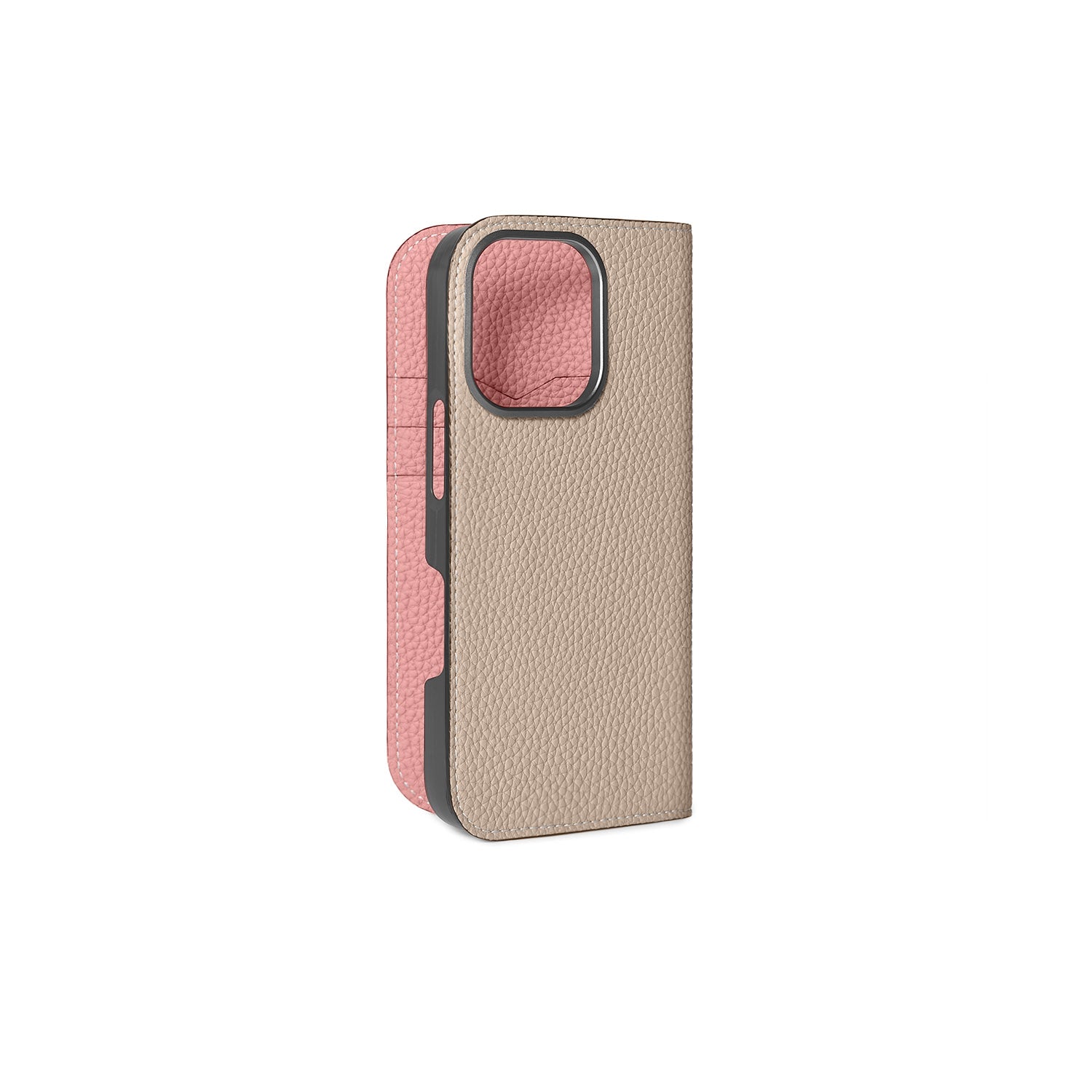 iPhone 16 Pro Diary Case Shrink Leather (Greige × Coral Pink)