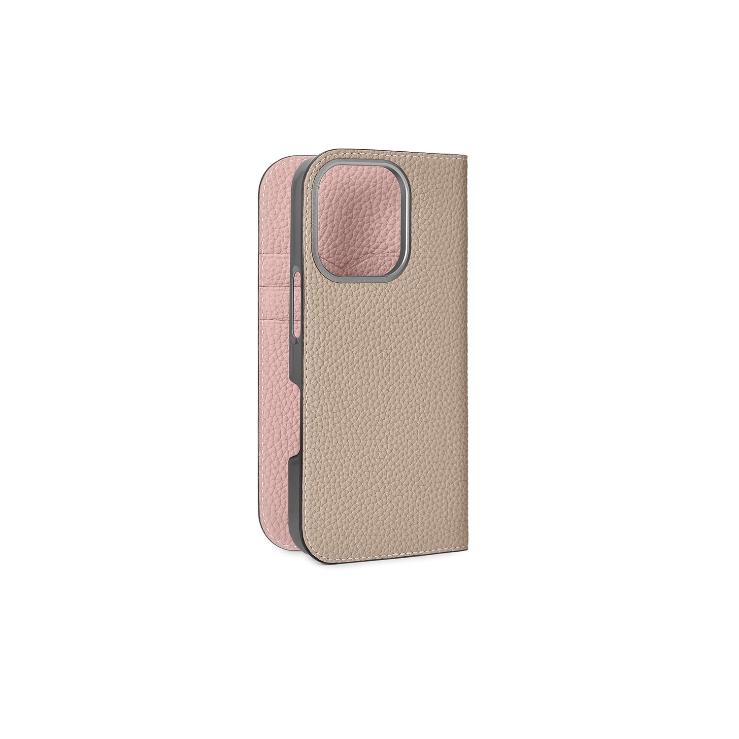 iPhone 16 Pro Diary Case Shrink Leather (Greige × Sakura Pink)