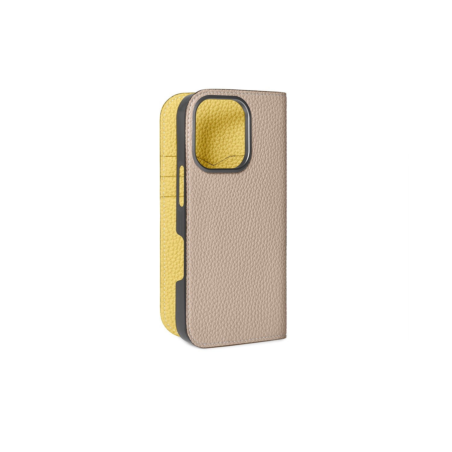 iPhone 16 Pro Diary Case Shrink Leather (Greige × Yellow)