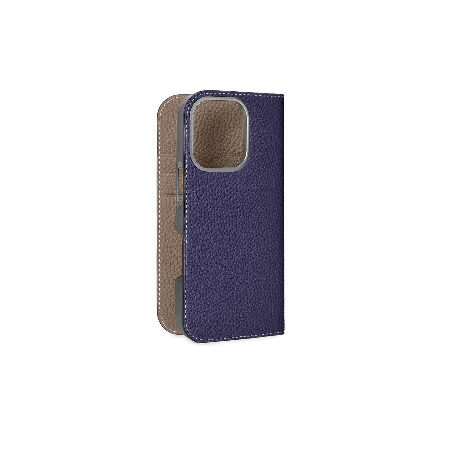iPhone 16 Pro Diary Case Shrink Leather (Indigo Blue × Etoupe)