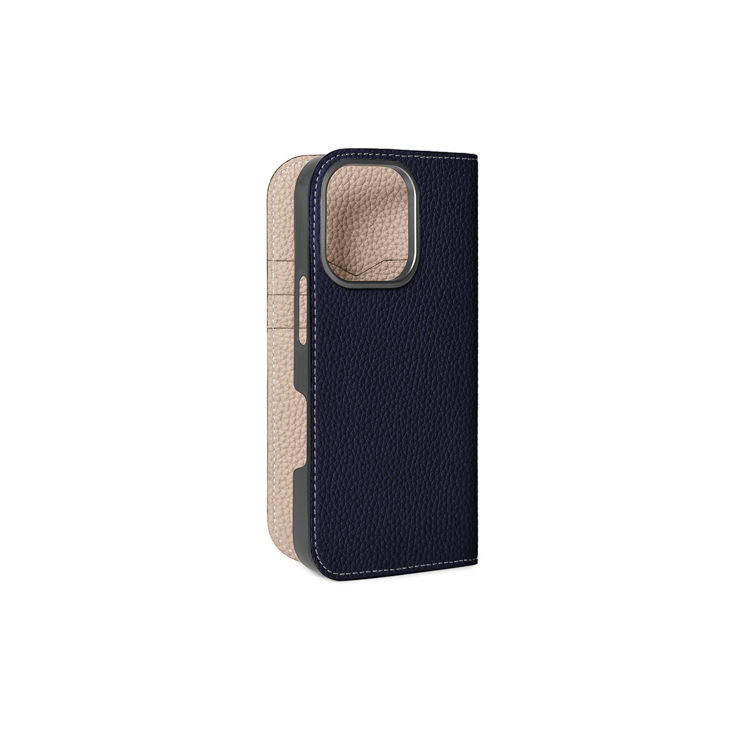 iPhone 16 Pro Diary Case Shrink Leather (Navy × Greige)