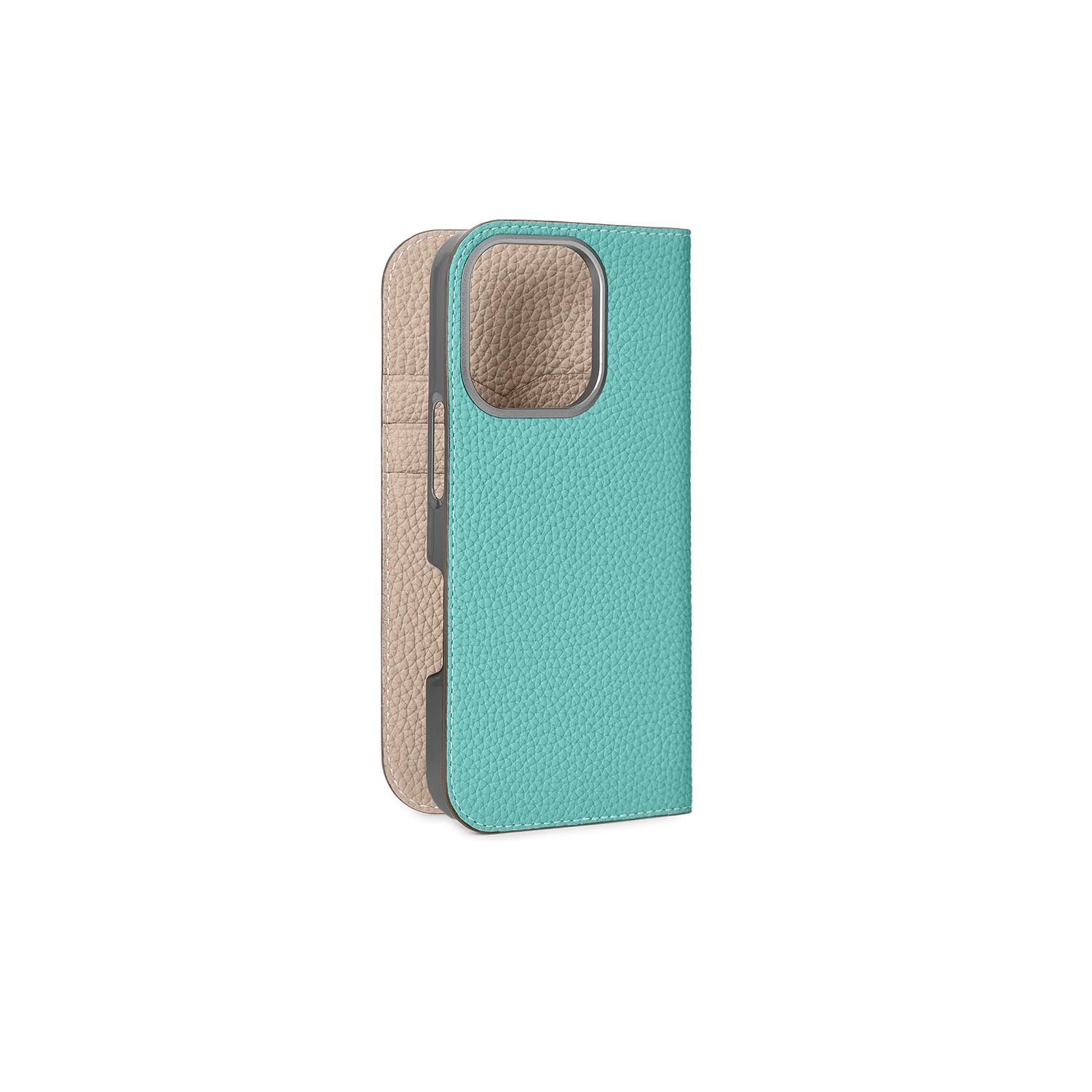 iPhone 16 Pro Diary Case Shrink Leather (Atoll Blue × Greige (Etoupe edge paint))
