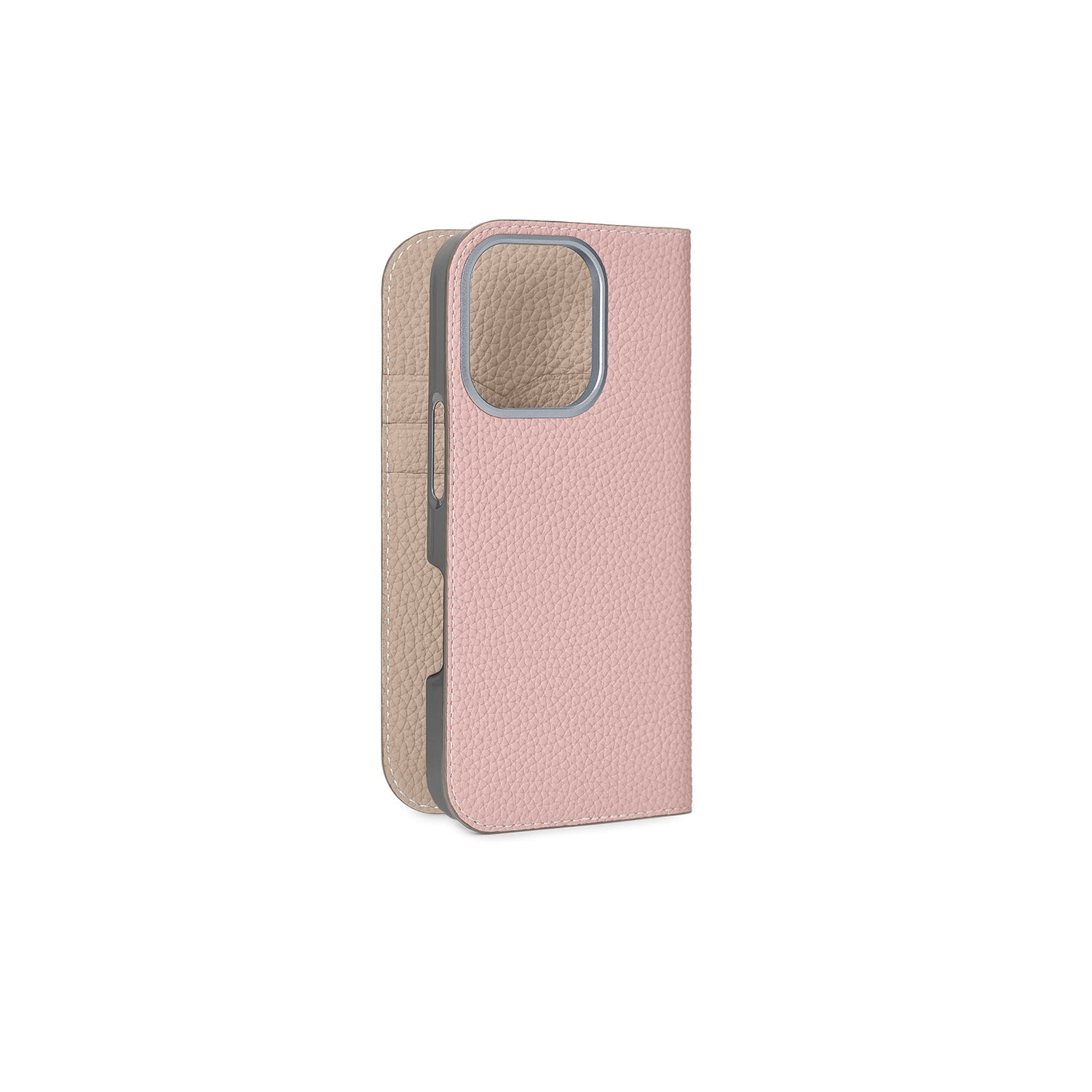 iPhone 16 Pro Diary Case Shrink Leather (Sakura Pink × Greige (Etoupe edge paint))