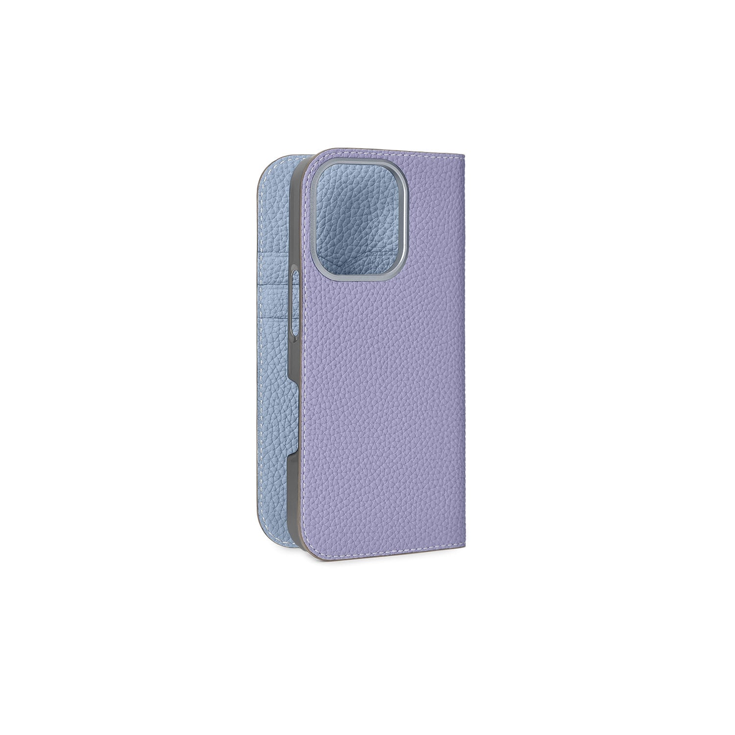 iPhone 16 Pro Diary Case Shrink Leather (Wisteria Purple × Ice Blue (Etoupe edge paint))