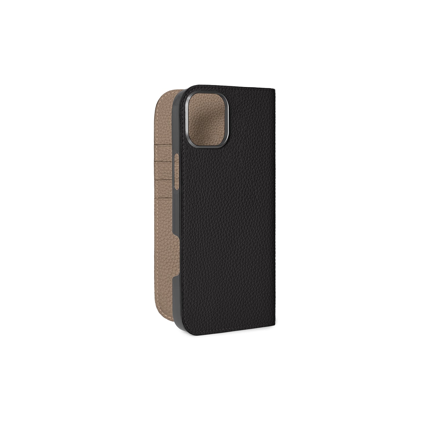 iPhone 16 Plus Diary Case Shrink Leather (Black × Etoupe)