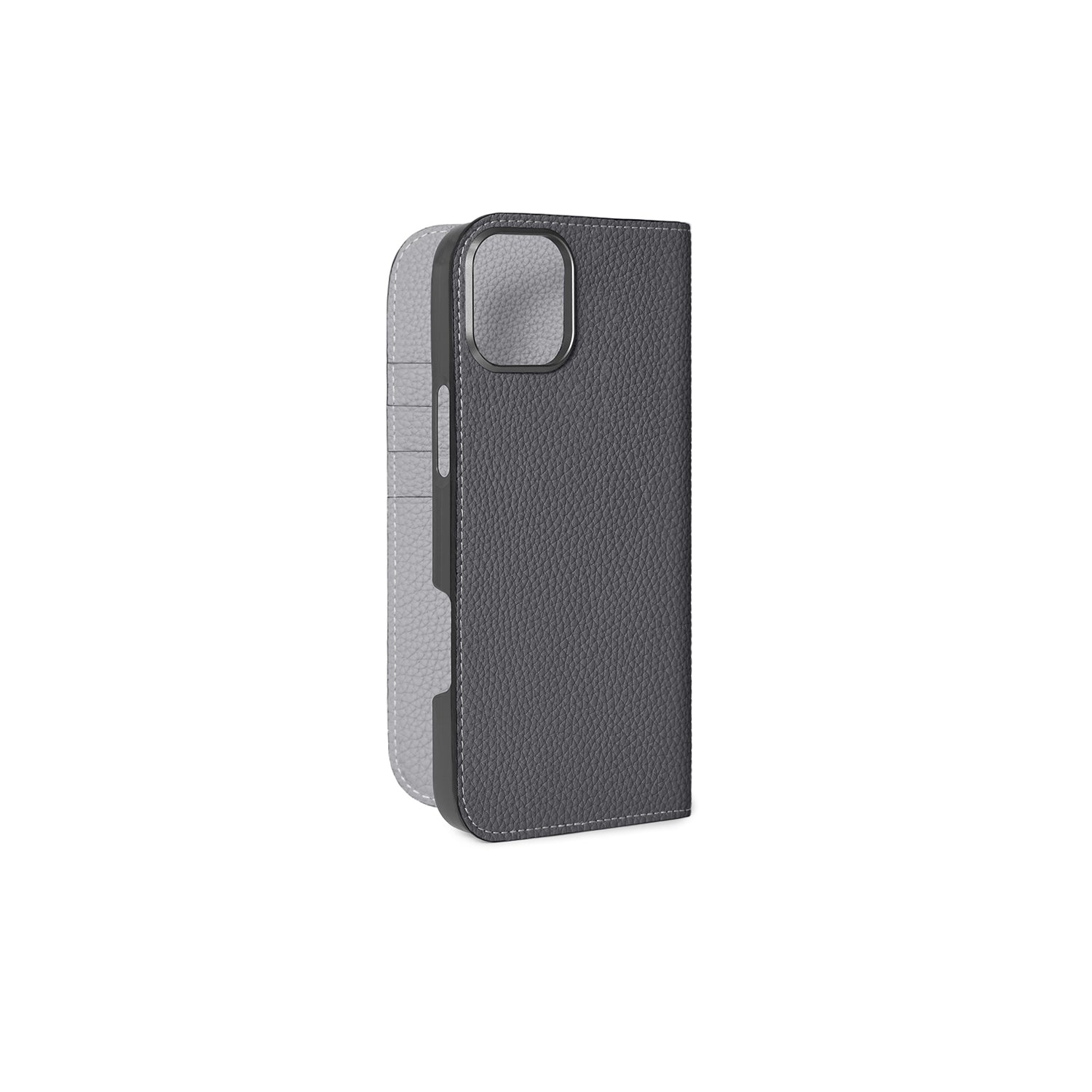 iPhone 16 Plus Diary Case Shrink Leather (Charcoal Gray × True Gray)