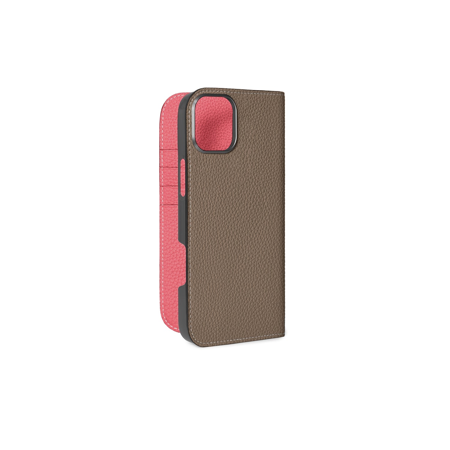 iPhone 16 Plus Diary Case Shrink Leather (Etoupe × Azalee Pink)
