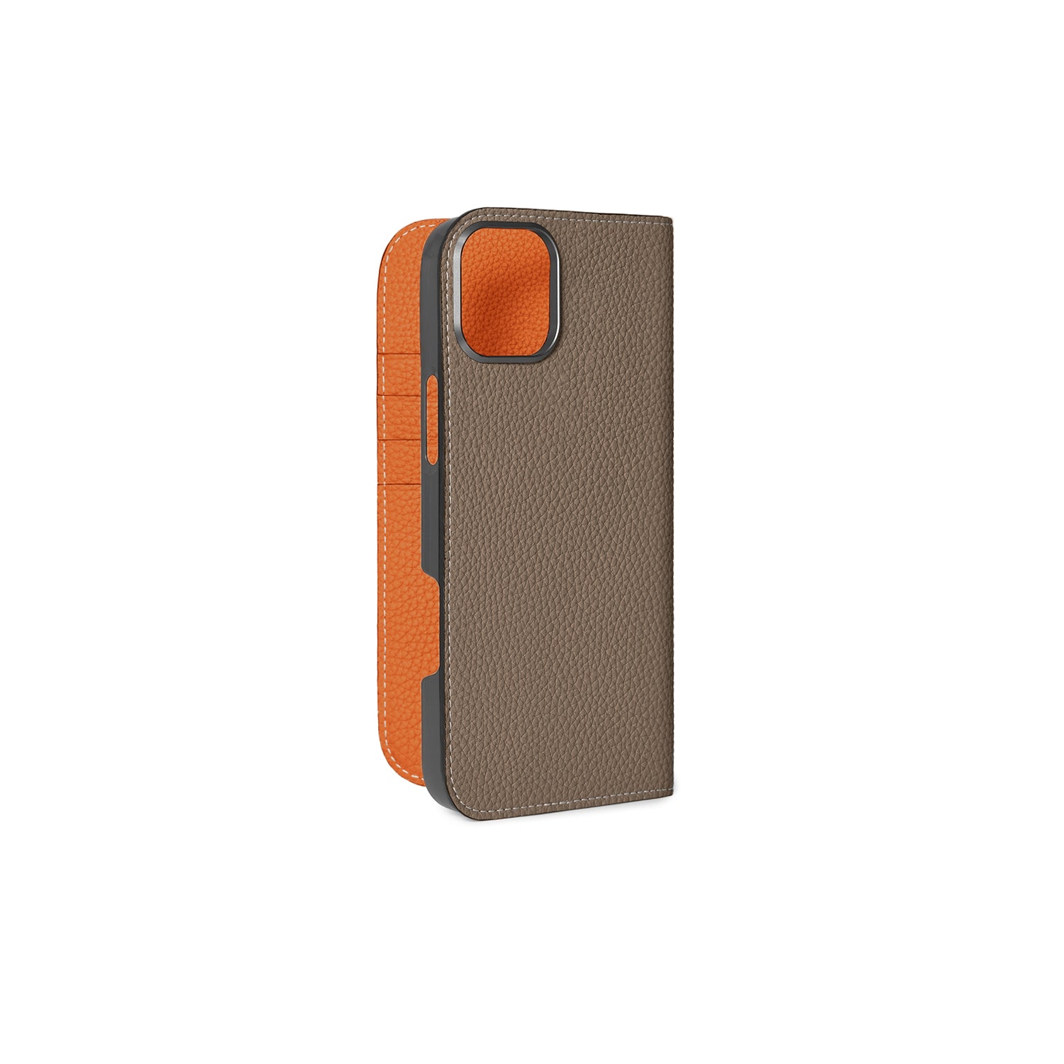 iPhone 16 Plus Diary Case Shrink Leather (Etoupe × Orange)