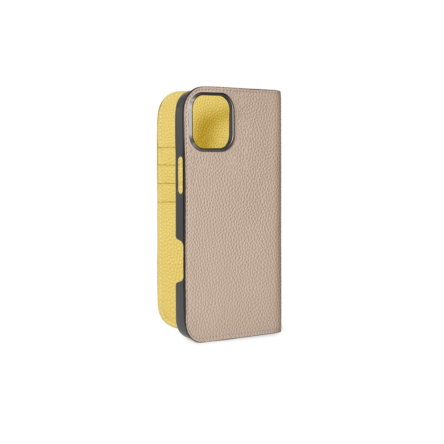 iPhone 16 Plus Diary Case Shrink Leather (Greige × Yellow)