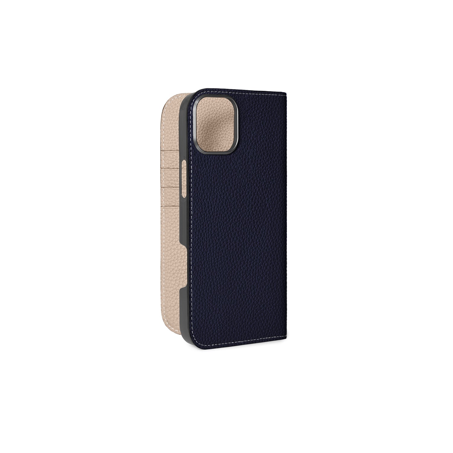 iPhone 16 Plus Diary Case Shrink Leather (Navy × Greige)