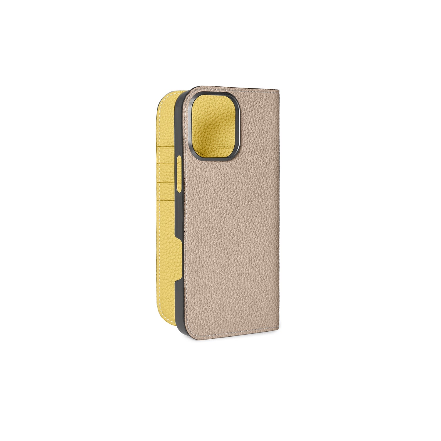 iPhone 16 Pro Max Diary Case Shrink Leather (Greige × Yellow)