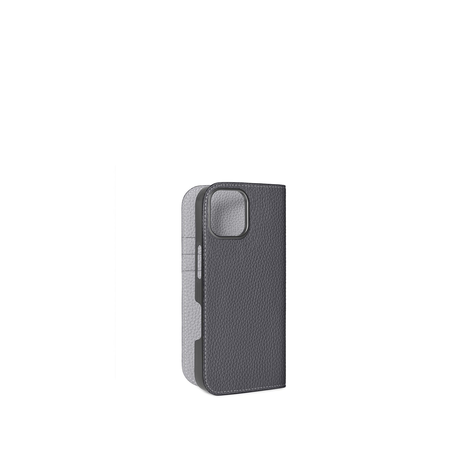 iPhone 17 Diary Case Shrink Leather (Charcoal Gray × True Gray)