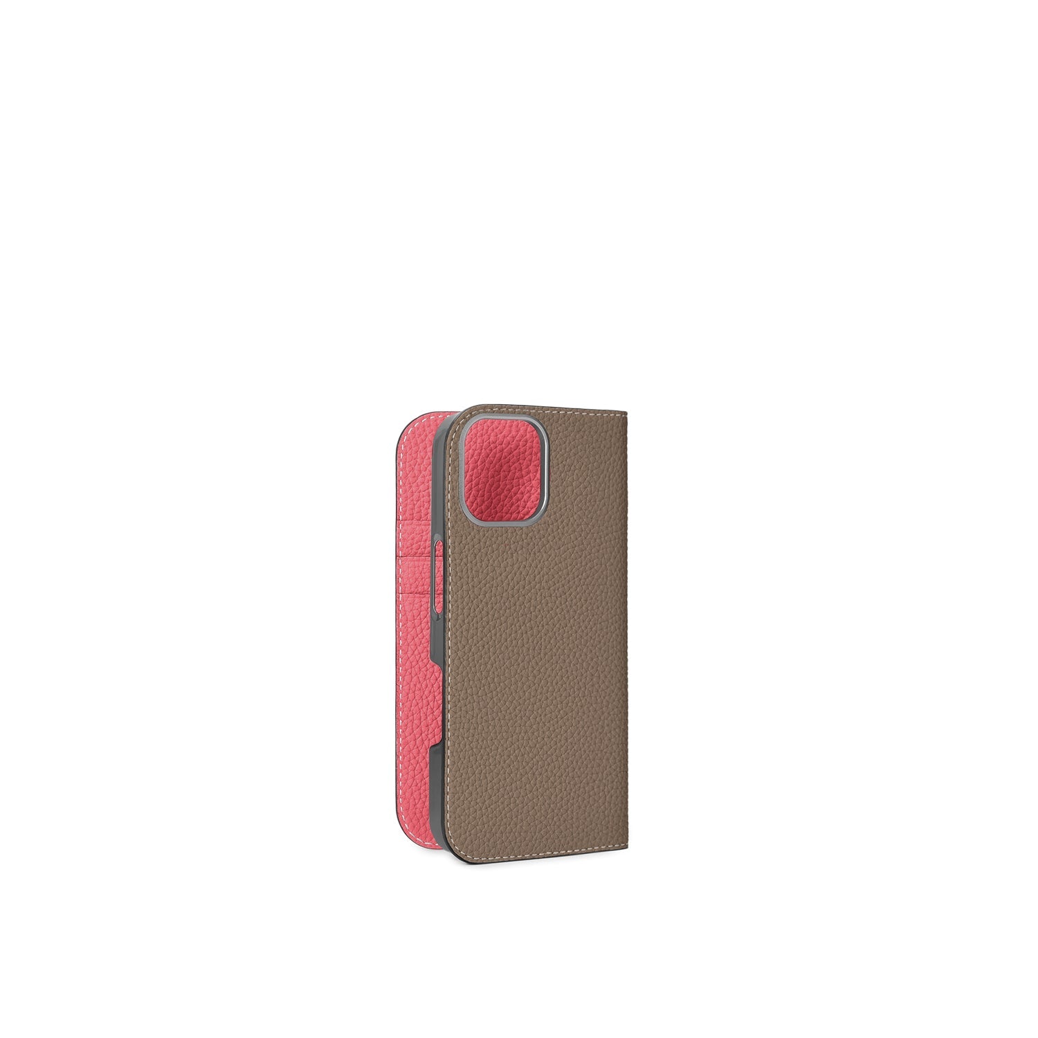 iPhone 17 Diary Case Shrink Leather (Etoupe × Azalee Pink)