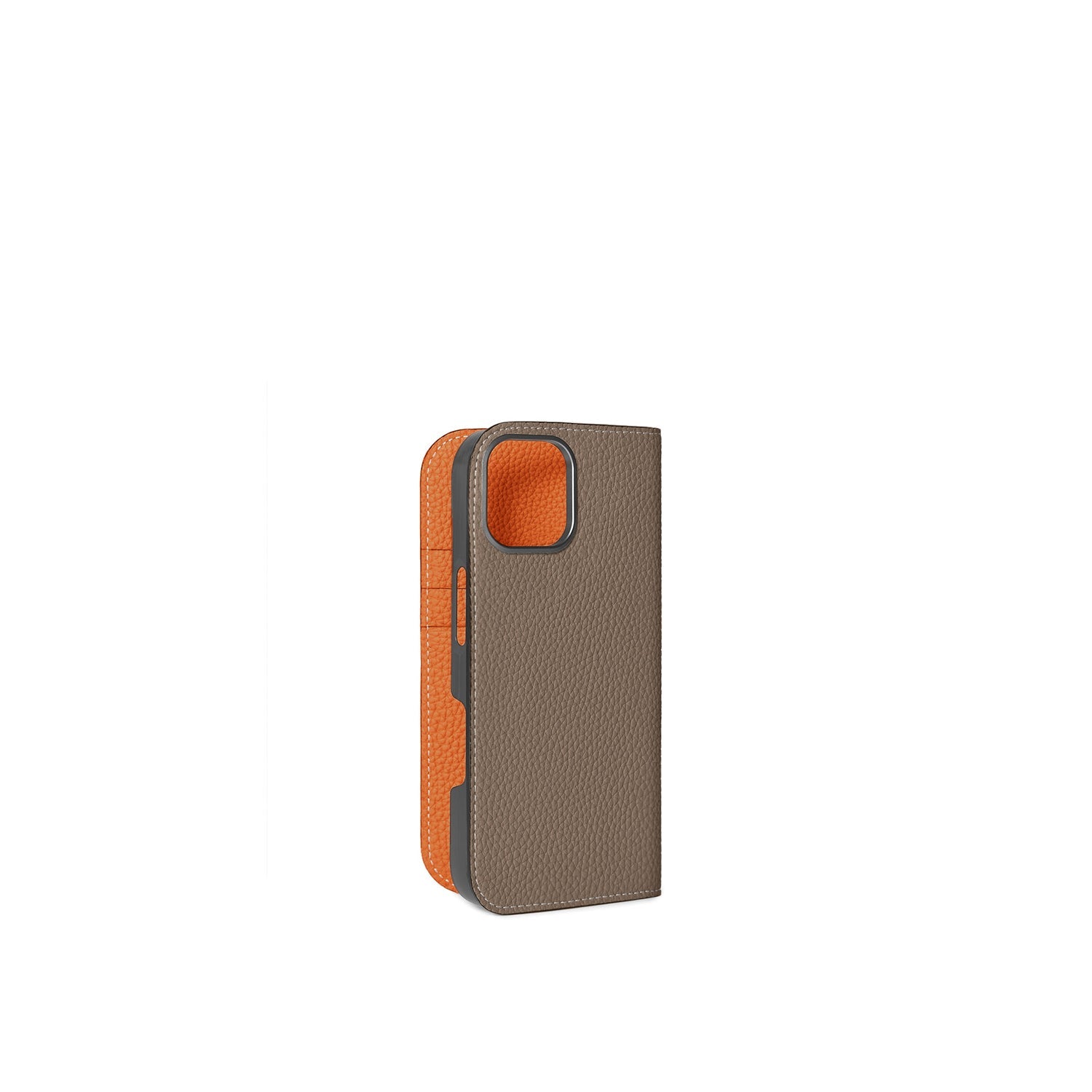 iPhone 17 Diary Case Shrink Leather (Etoupe × Orange)