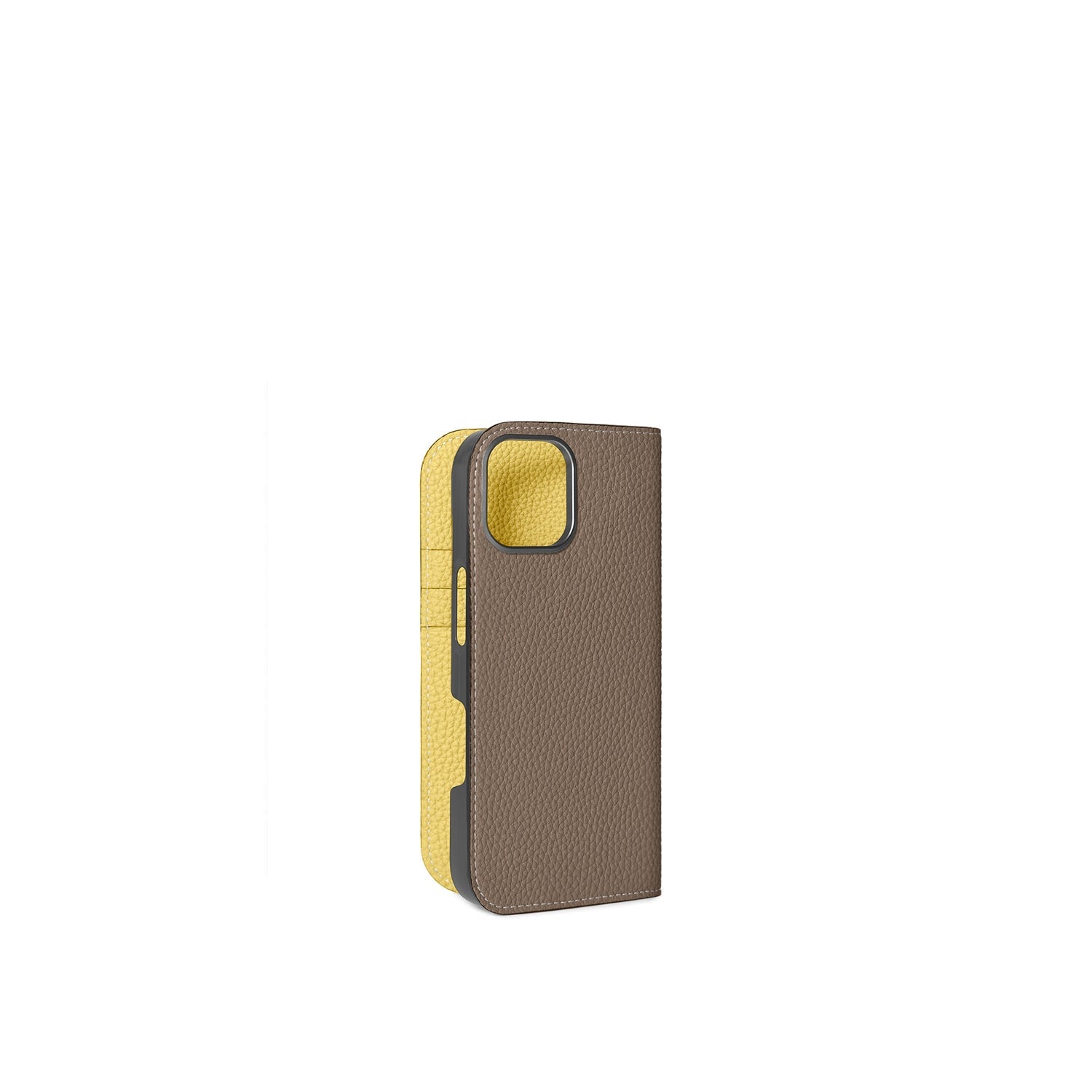 iPhone 17 Diary Case Shrink Leather (Etoupe × Yellow)