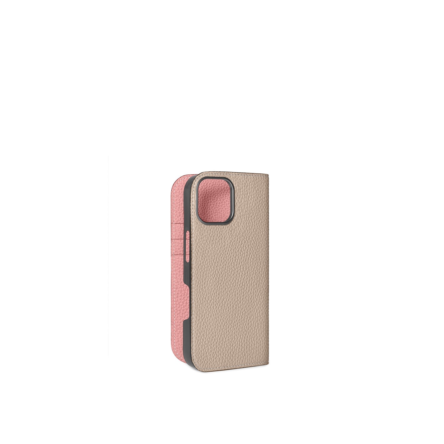 iPhone 17 Diary Case Shrink Leather (Greige × Coral Pink)