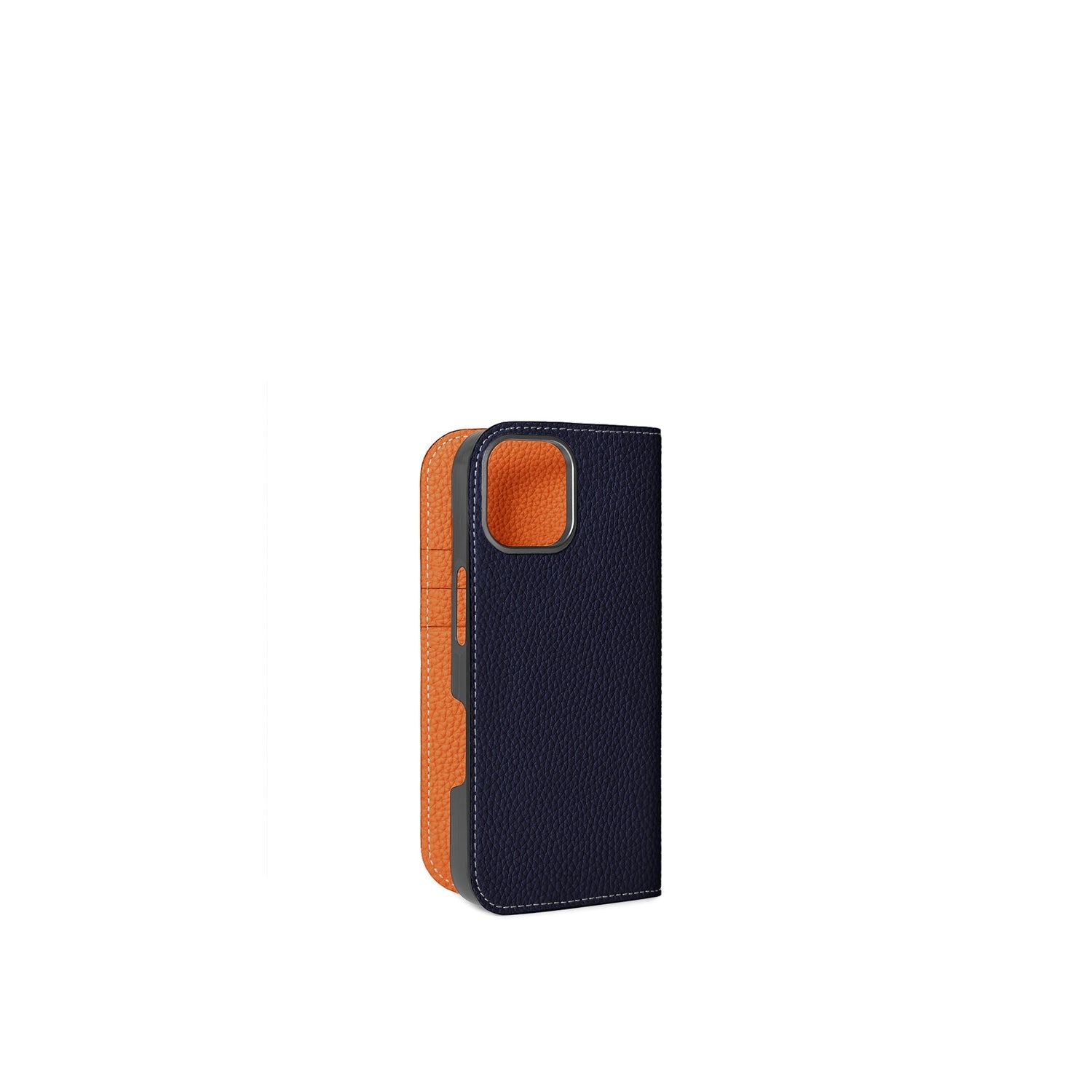 iPhone 17 Diary Case Shrink Leather (Navy × Orange)