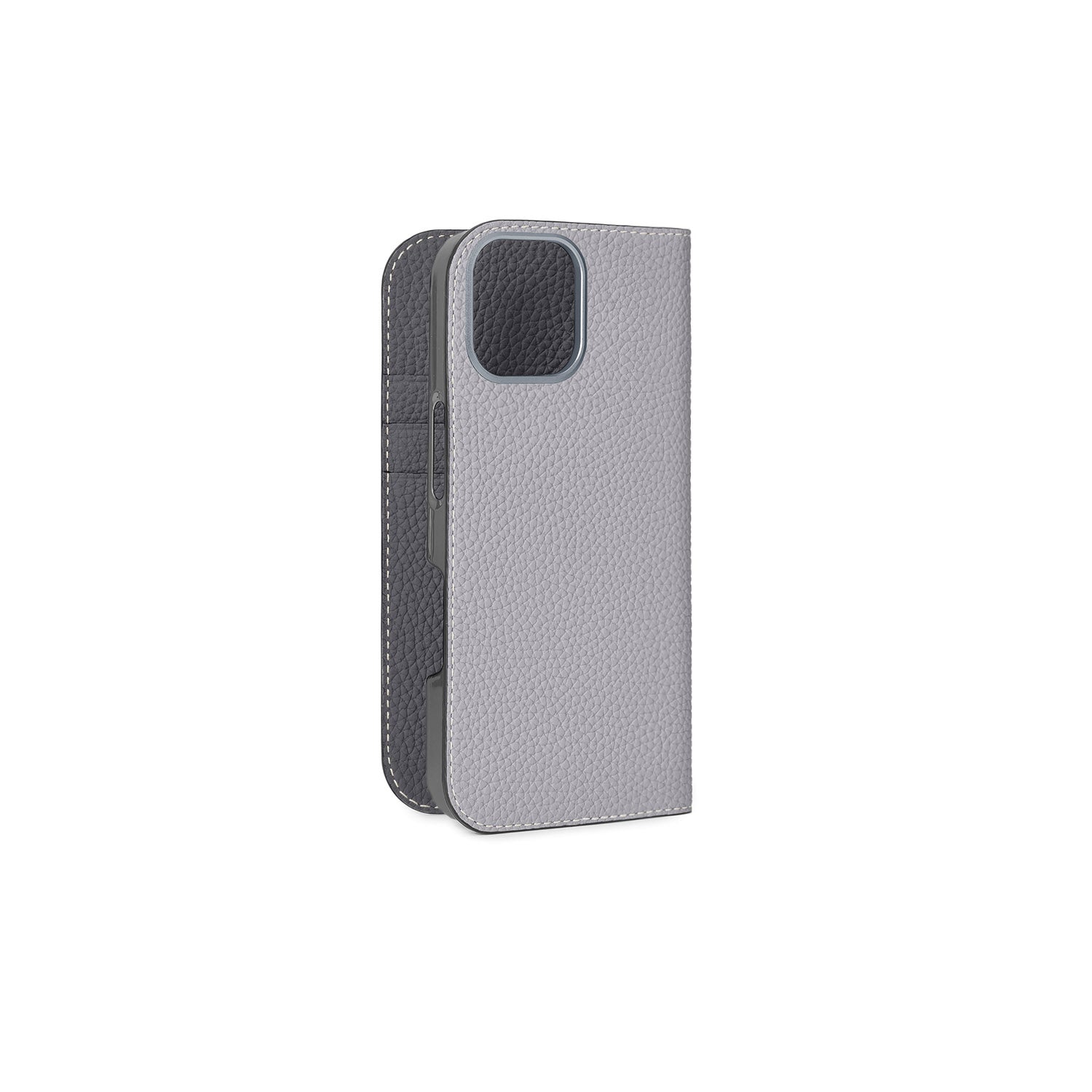 iPhone 17 Diary Case Shrink Leather (True Gray × Charcoal Gray)