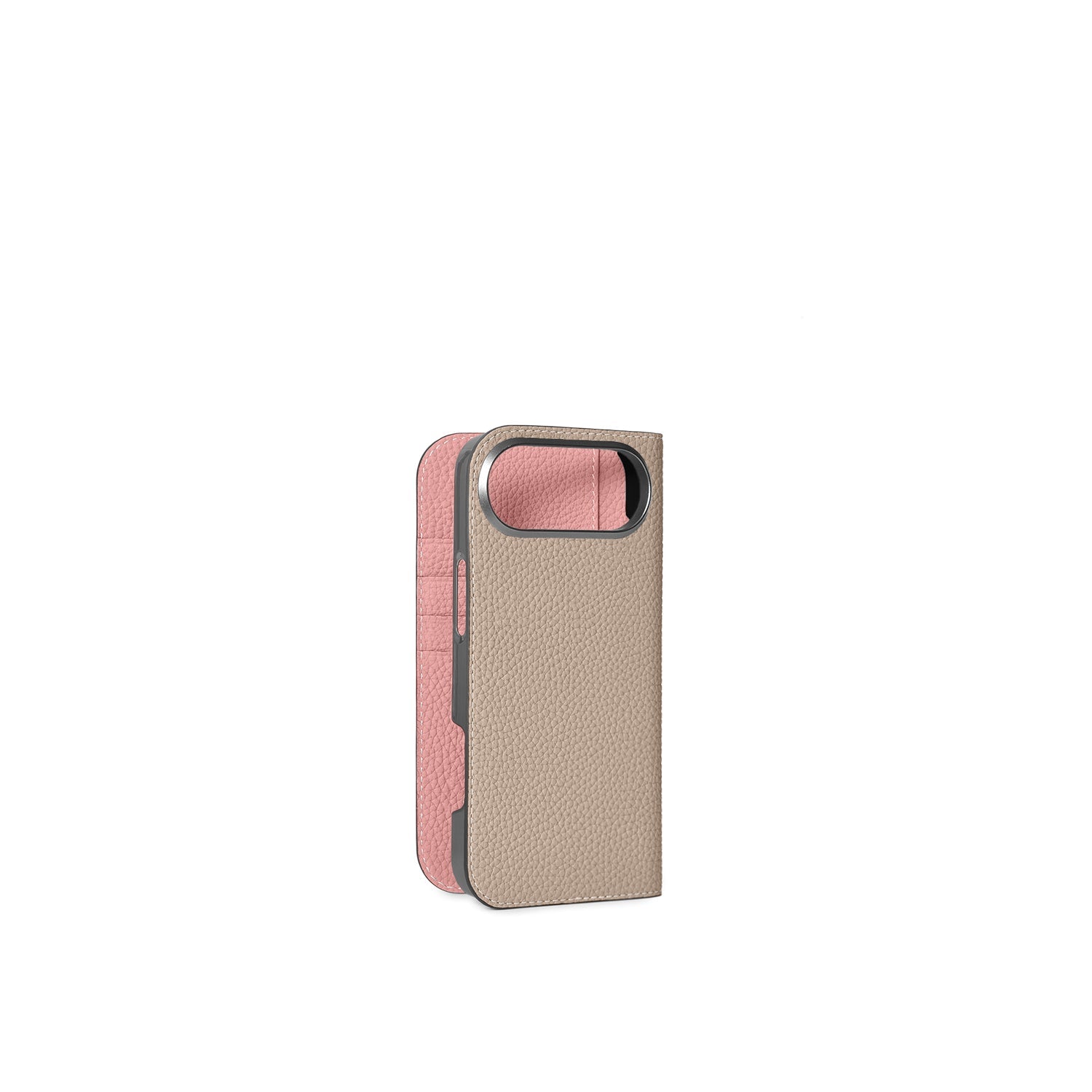 iPhone Air Diary Case Shrink Leather (Greige × Coral Pink)