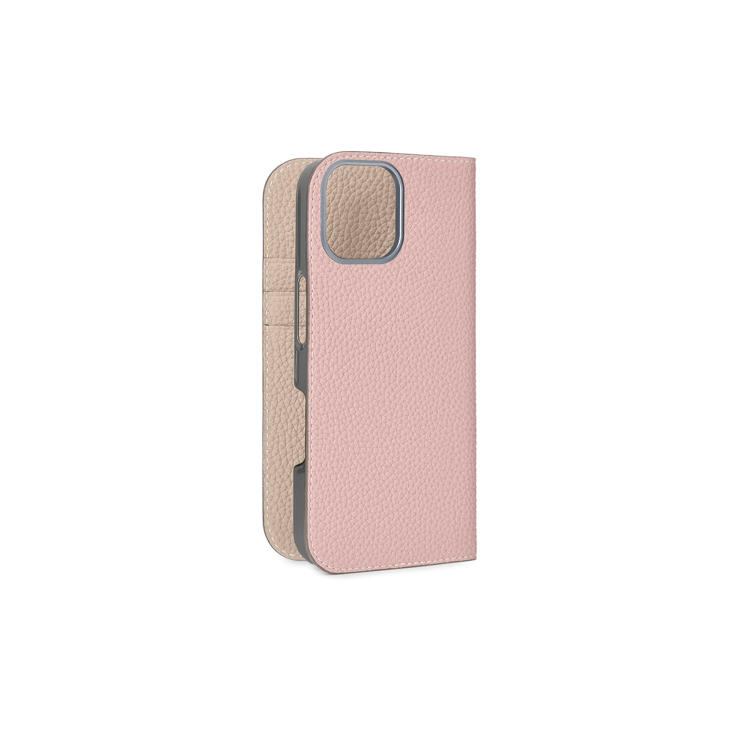 iPhone 17 Diary Case Shrink Leather (Sakura Pink × Greige (Etoupe edge paint))