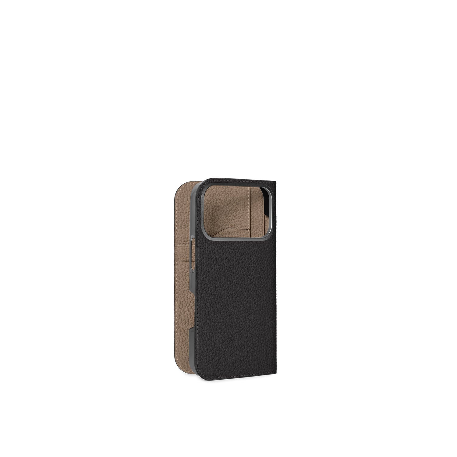 iPhone 17 Pro Diary Case Shrink Leather (Black × Etoupe)