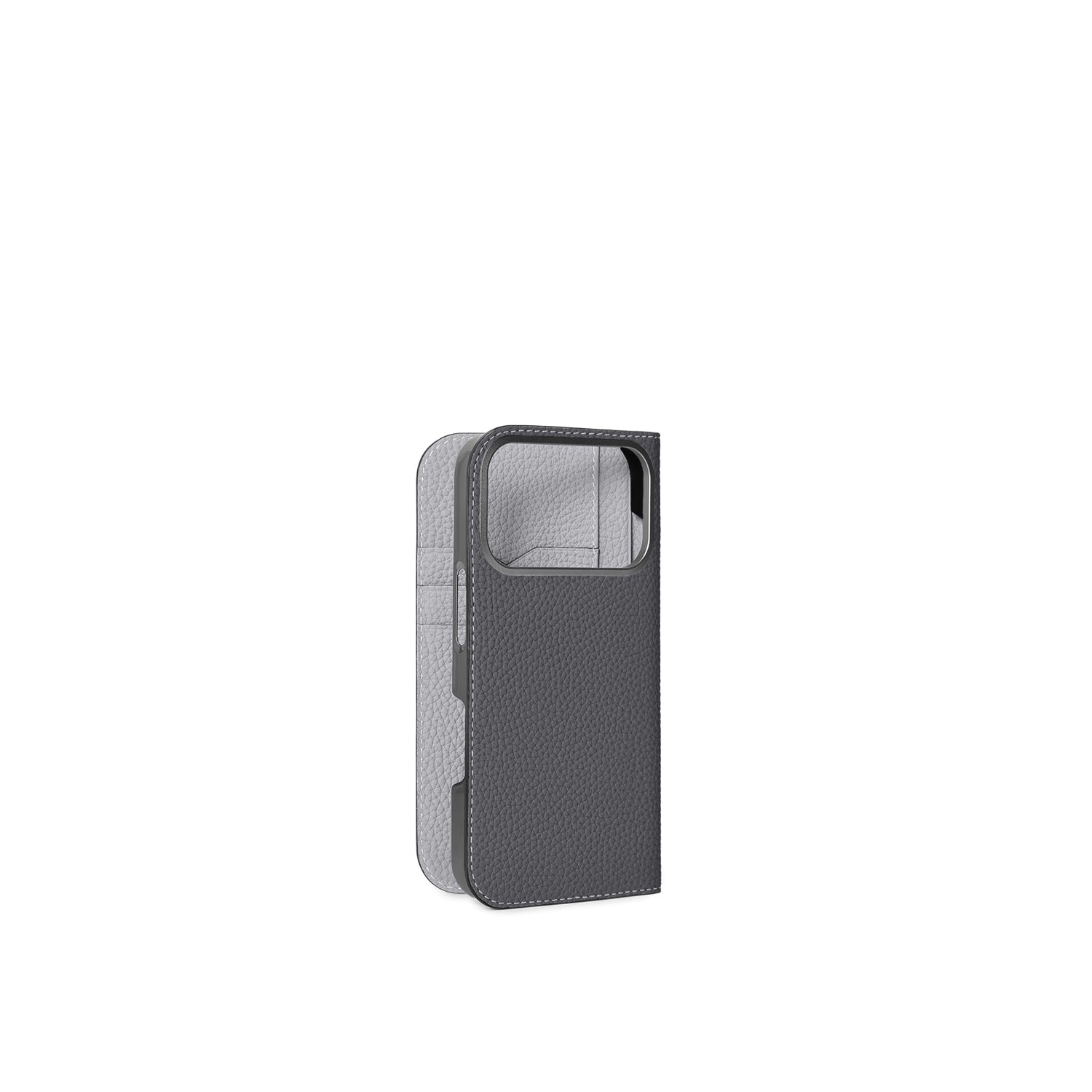 iPhone 17 Pro Diary Case Shrink Leather (Charcoal Gray × True Gray)