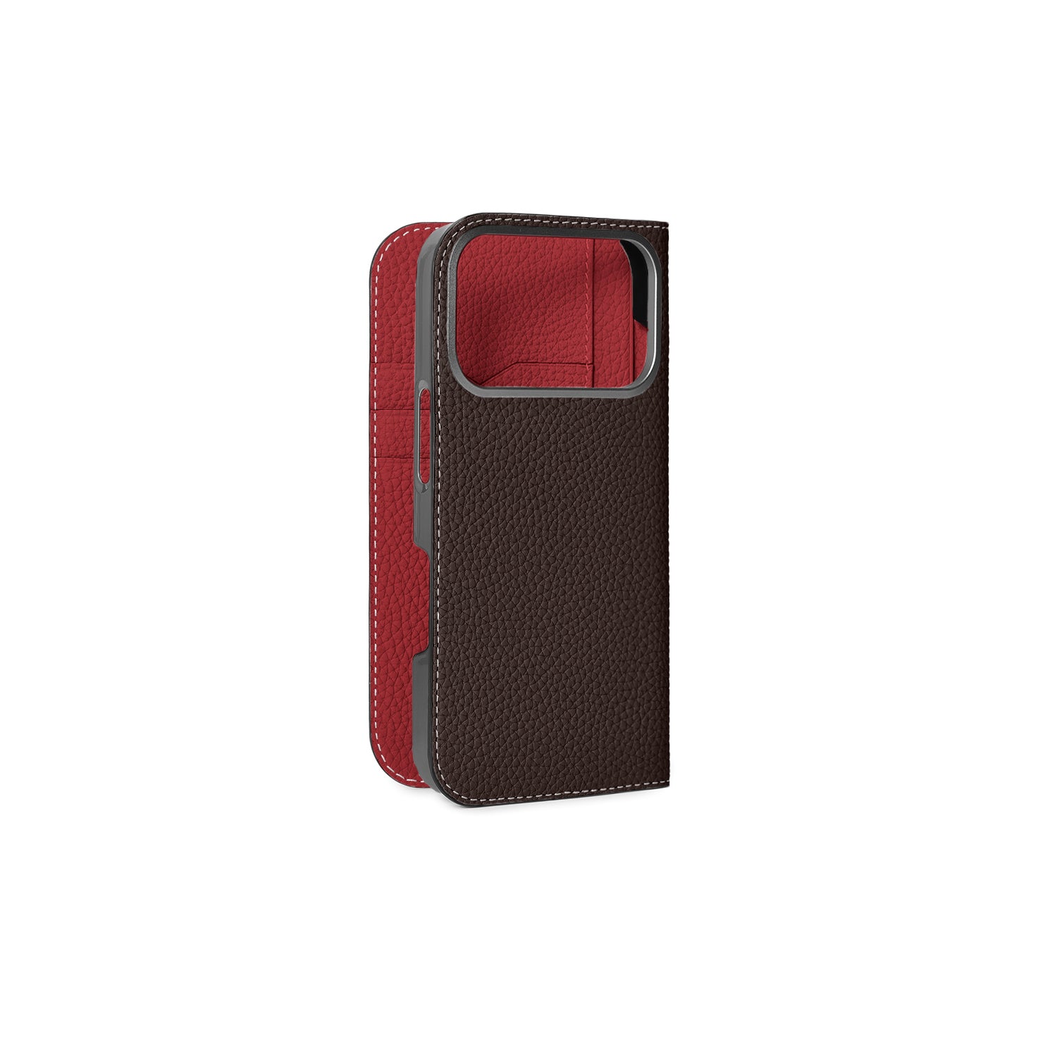 iPhone 17 Pro Diary Case Shrink Leather (Chocolate Brown × Red)