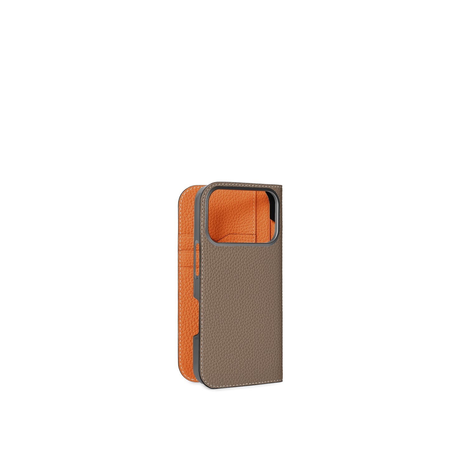 iPhone 17 Pro Diary Case Shrink Leather (Etoupe × Orange)