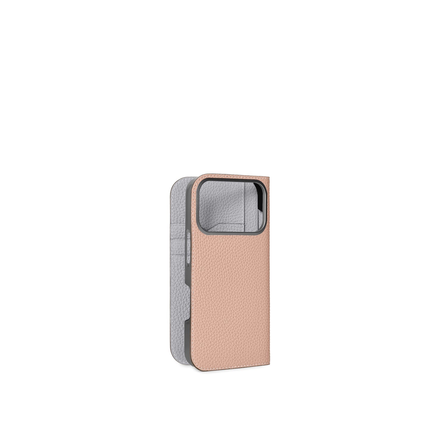 iPhone 17 Pro Diary Case Shrink Leather (Almond Pink × True Gray (Etoupe edge paint))